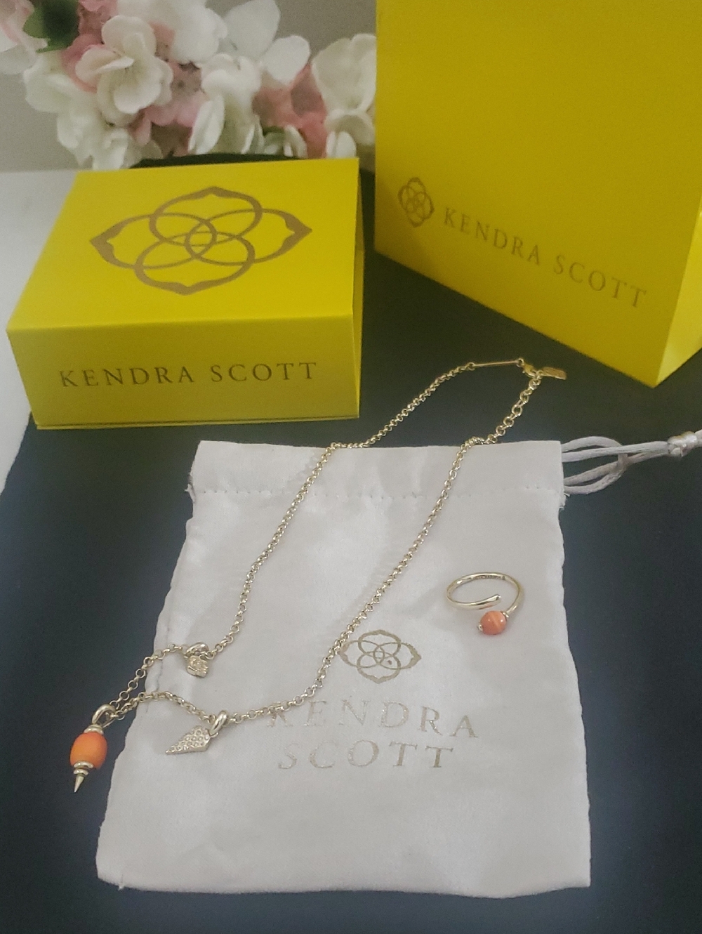 Mothers Day!!Kendra Scott Gold Necklace/ Free Size  Ring Set ( New. No Tag)